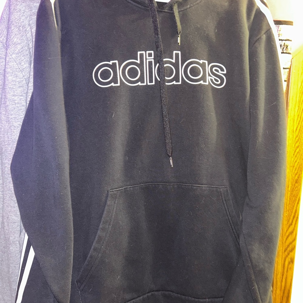 Adidas Men's Black Hoodie with White Accents